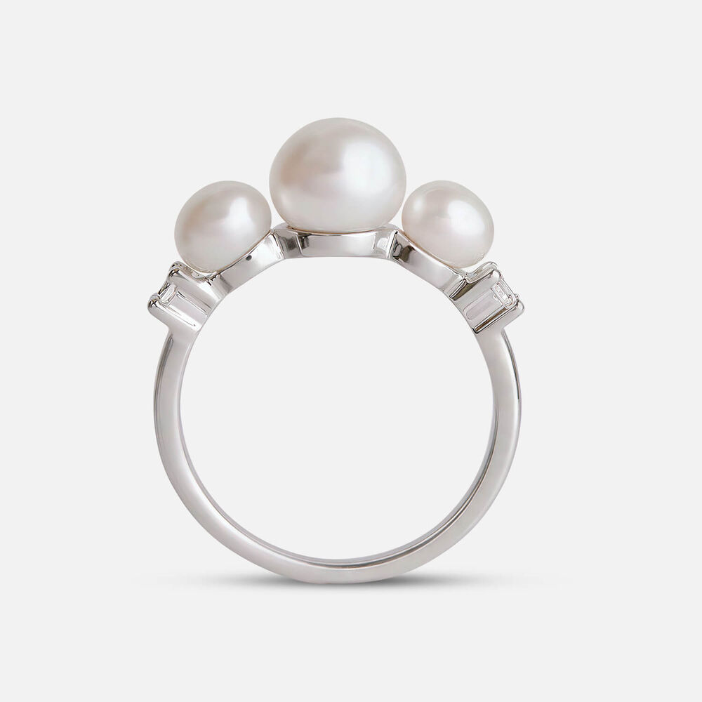 Sterling Silver 3 Freshwater Pearls Cubic Zirconia Sides Ring