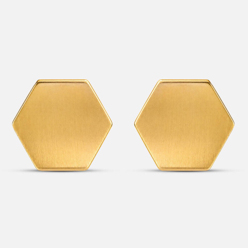 Yellow Gold Plated Sterling Silver Matt Hexagon Shape Stud Earrings