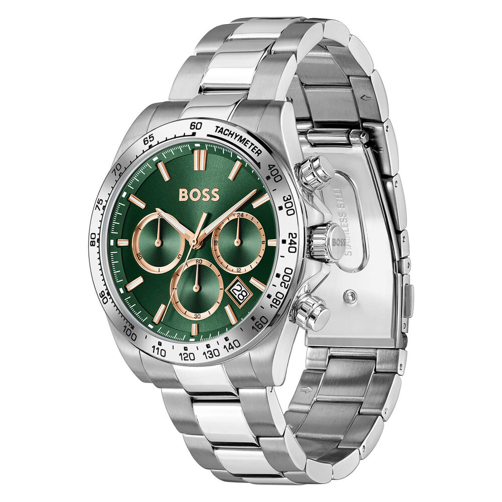 BOSS Hero 2.0 Chronograph 43mm Green Dial Stainless Steel Bracelet Watch image number 2