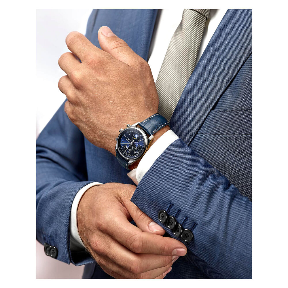 Longines Master Collection Collection Chronograph Blue & Blue Leather Mens Watch image number 7