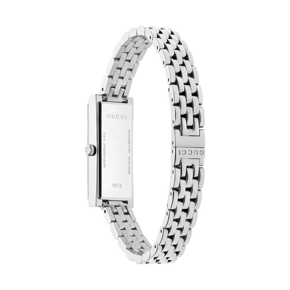 Gucci G-Frame 14x34mm Pink Dial Diamond Dots Stainless Steel Bracelet Watch