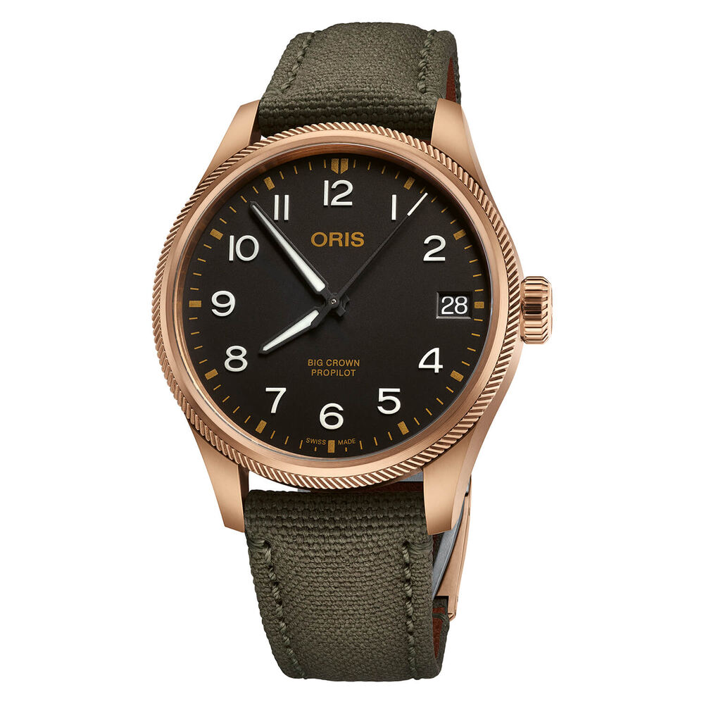 Pre-Owned Oris Big Crown Pro Pilot Big Date Bronze 41mm Dial Olive Strap Watch