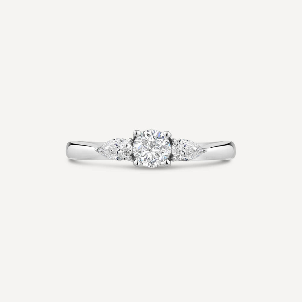 Platinum Orchid Setting Three Stone 0.50 Carat Round Diamond Pear Ring image number 1