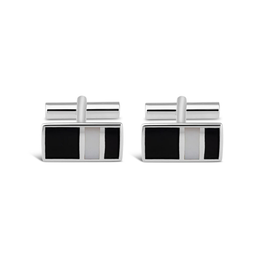 Gents Sterling Silver Onyx & Mother of Pearl Cufflinks image number 0