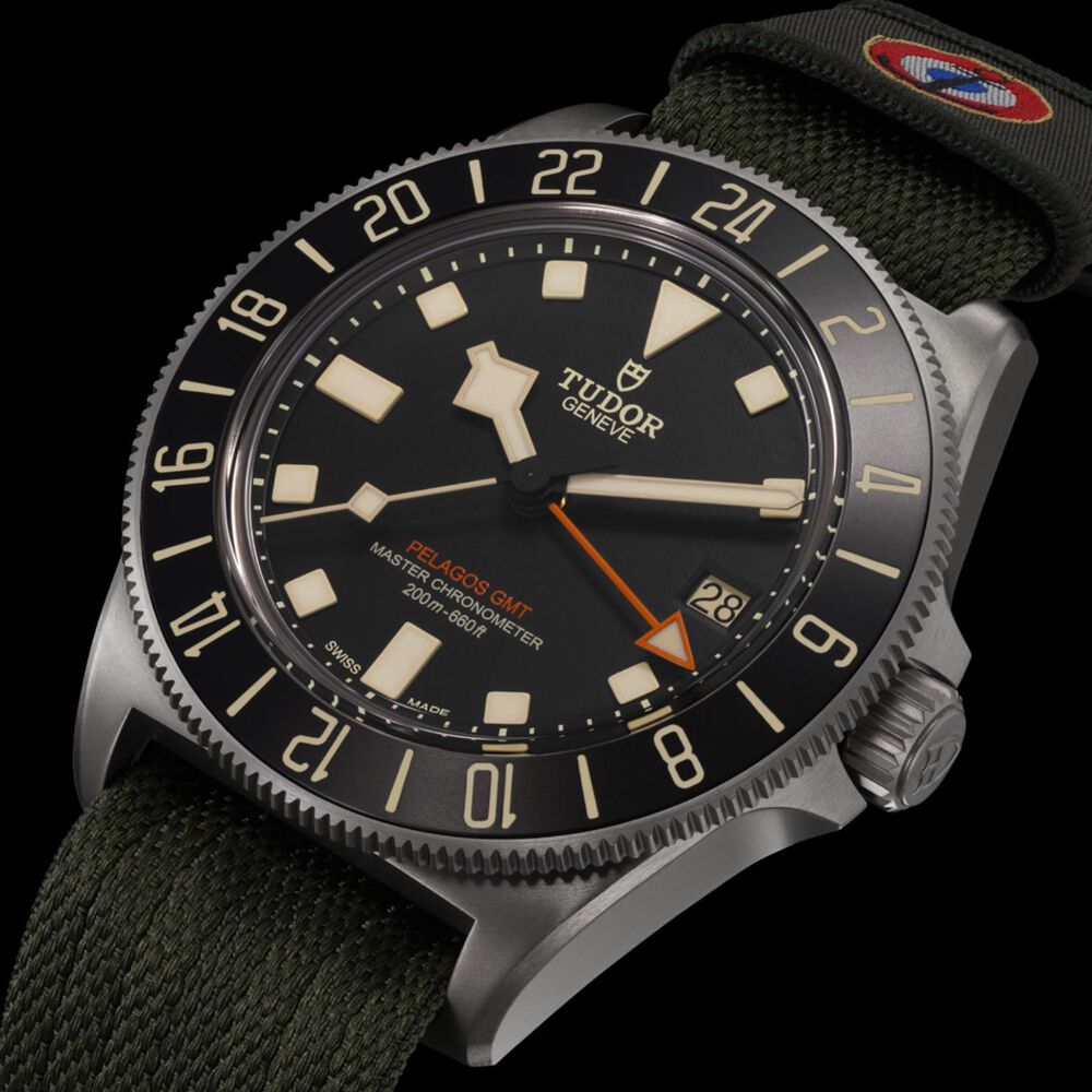 TUDOR Pelagos FXD GMT 42mm Matte Black Dial Green Fabric Strap Watch image number 6