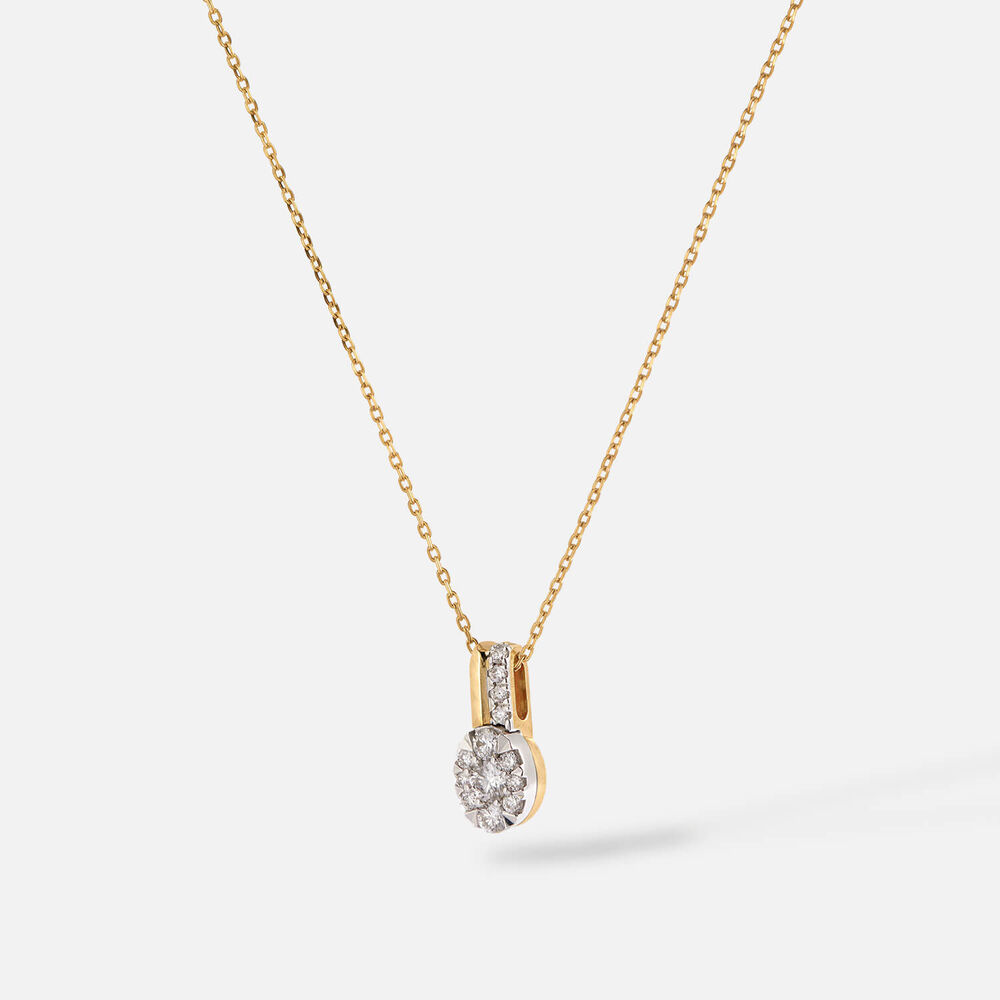 9ct Yellow & White Gold 0.24ct Oval Pave Diamond Two Bar Top Pendant
