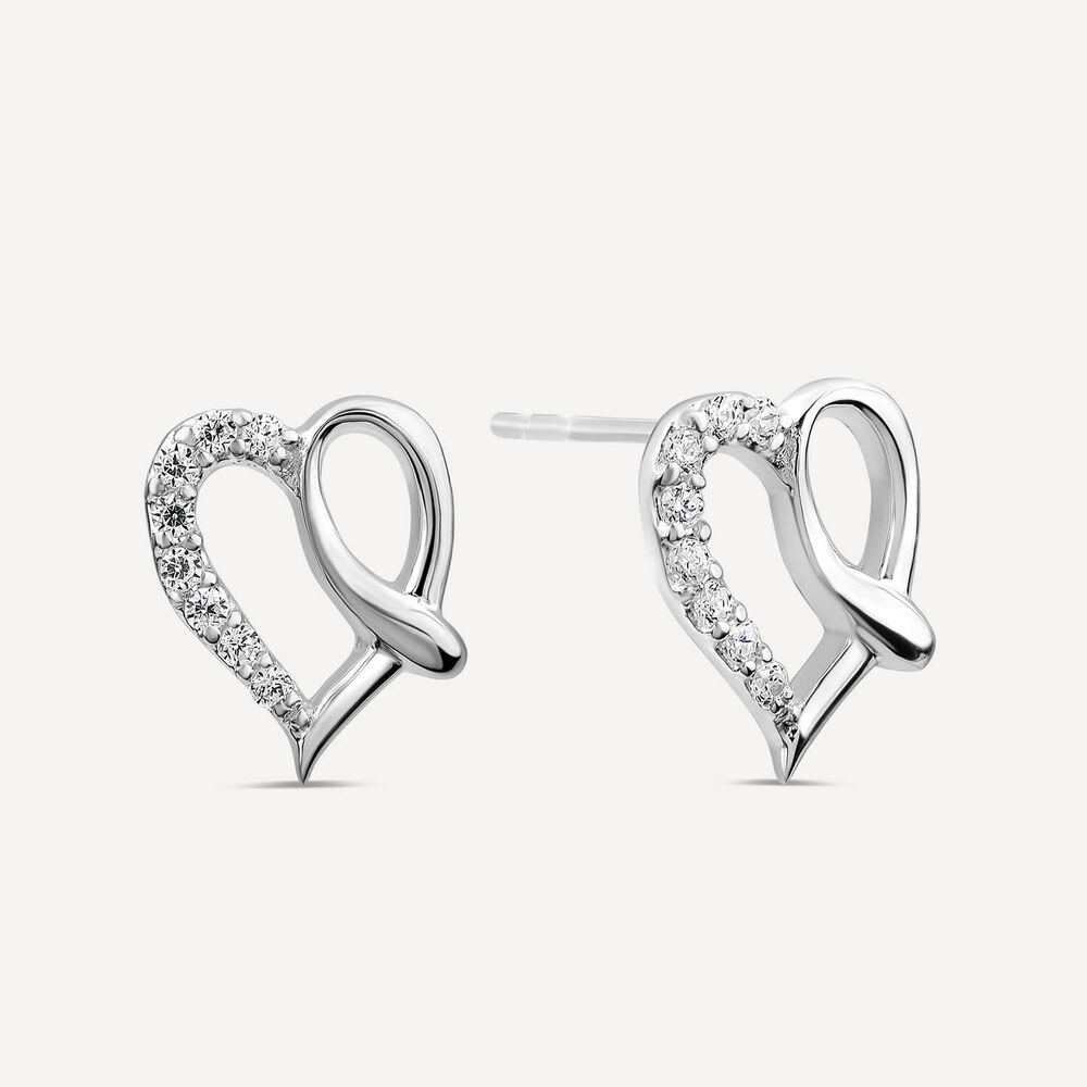 Sterling Silver Cubic Zirconia Heart Polished Centre Tail Stud Earrings image number 1