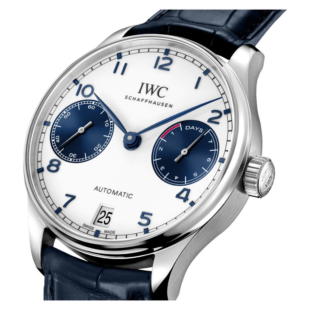 IWC Schaffhausen Portugieser Automatic 43.2mm White Dial Blue Strap Watch image number 2