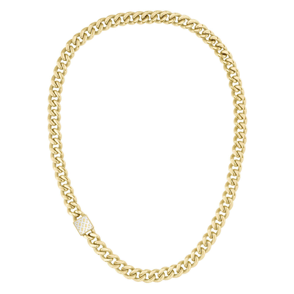 Ladies BOSS Caly Light Yellow Gold IP Square Monogram Necklace image number 1