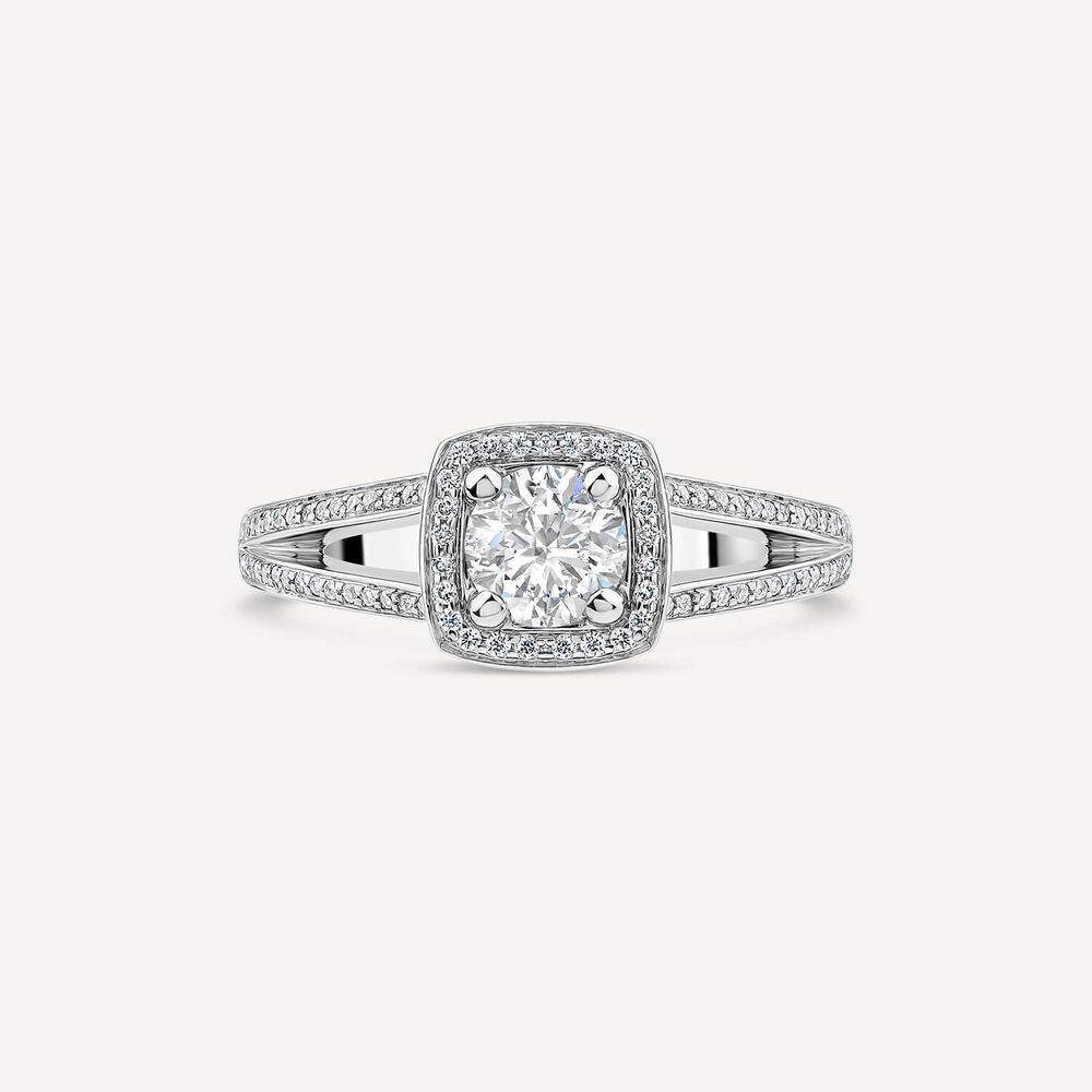 Platinum 0.70ct Round Diamond Halo & Split Sides Ring