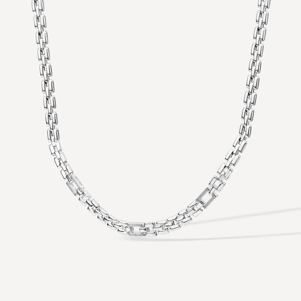 Sterling Silver Cubic Zirconia Brick Link Necklet image number 1
