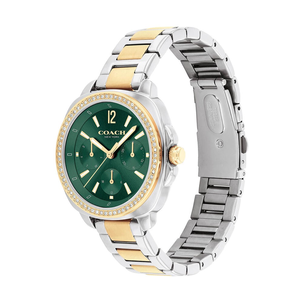 Coach Kitt 34mm Green Dial Crystal Bezel Two-Tone Steel Bracelet Watch
