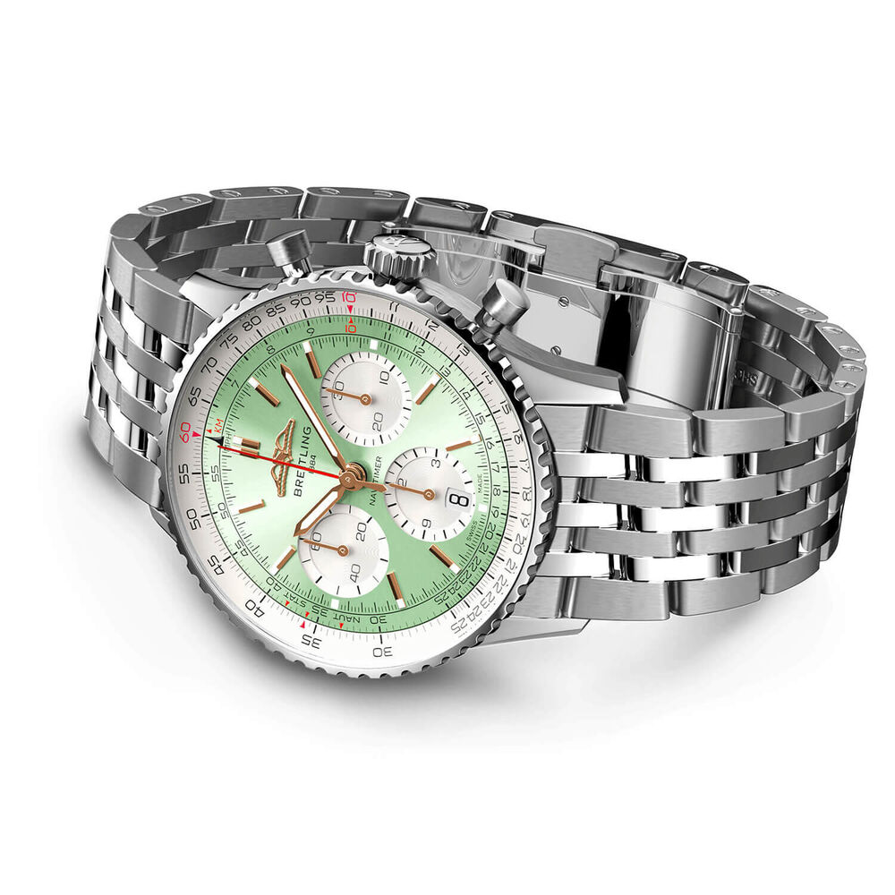 Breitling Navitimer B01 Chronograph 41 Mint Green Dial Silver Details Steel Bracelet Watch image number 2