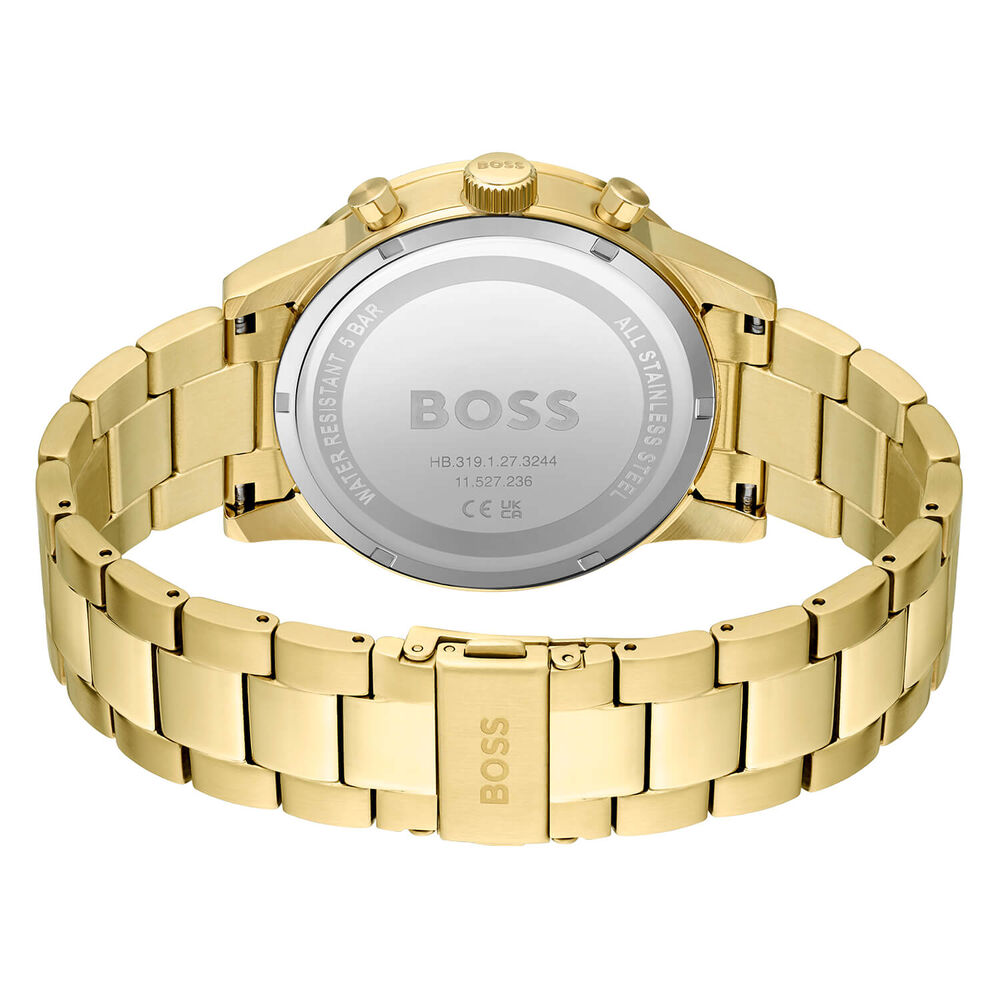 Hugo Boss Allure Chronograph 44mm Quartz Green Dial Yellow Gold IP Case Bracelet Watch image number 3