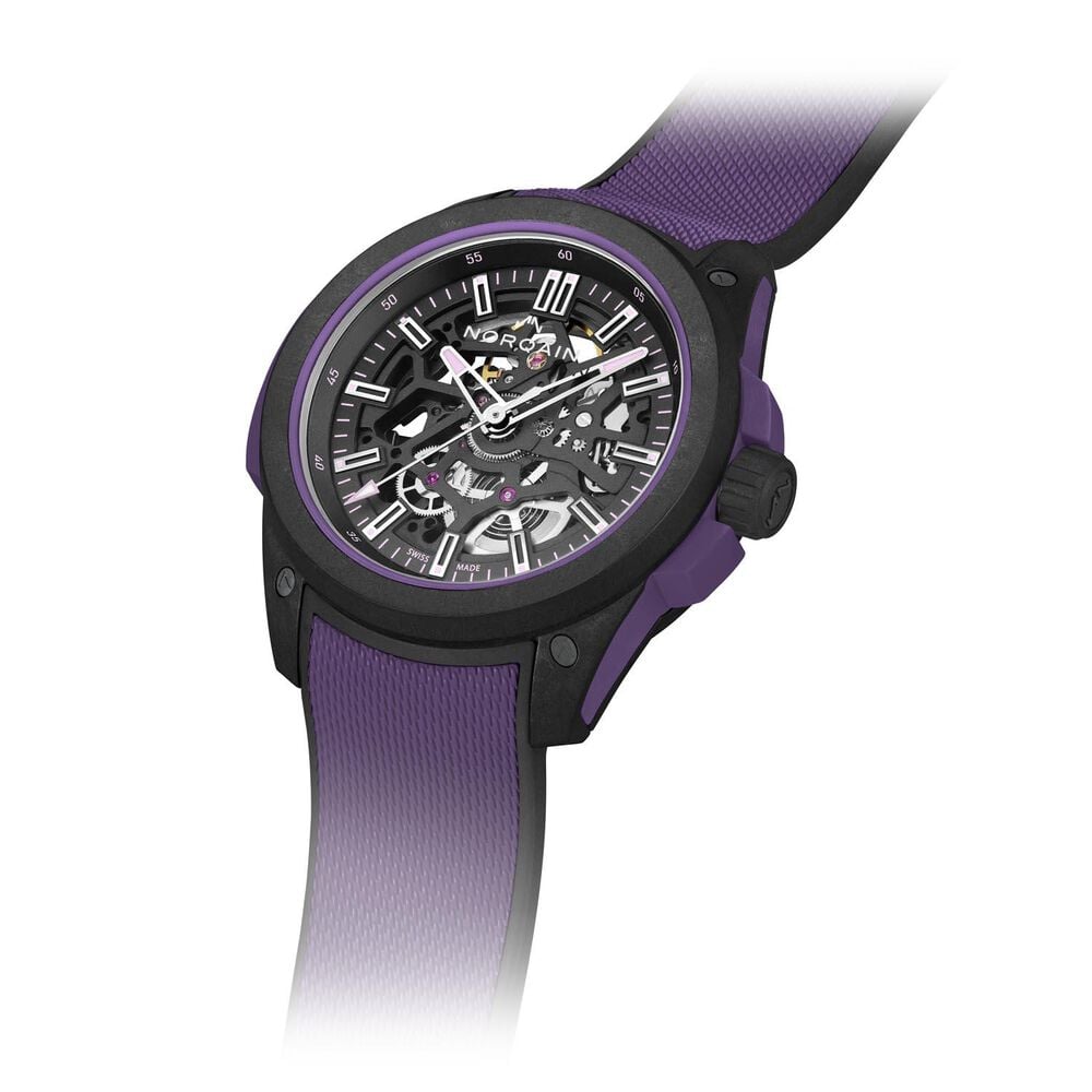 NORQAIN Wild ONE Skeleton 42mm Dial Purple Rubber Strap Watch