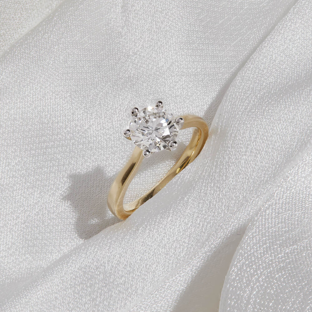 Born 18ct Yellow Gold 1.50ct Round Lab Grown Diamond 6 Claw Set Solitaire Ring