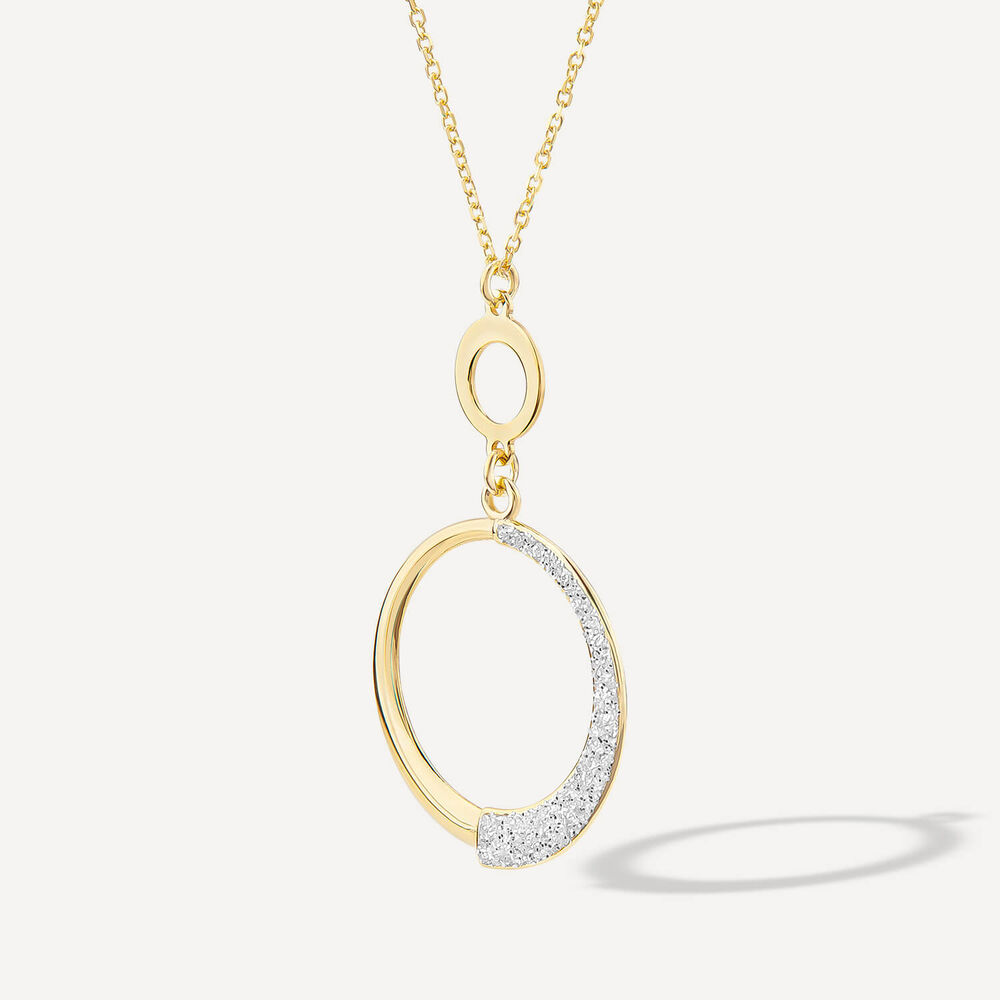 9ct Yellow Gold Half Glitter & Polished Circle Pendant