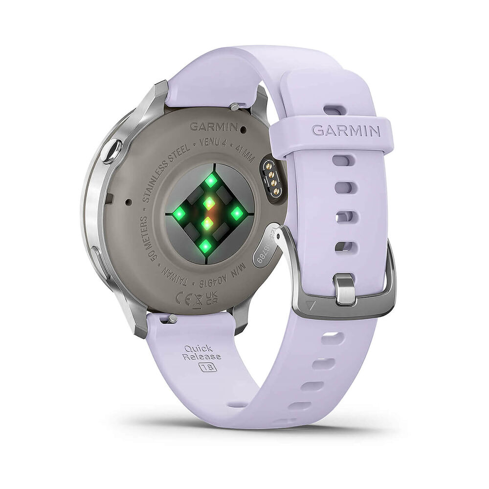 Garmin Venu 4 41mm Silver Bezel Periwinkle Silicone Strap Watch image number 5