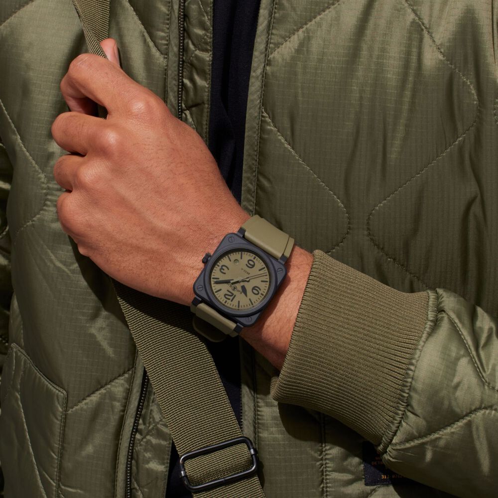 Bell & Ross 41mm Khaki Dial Black Ceramic Case Rubber Strap Watch image number 5