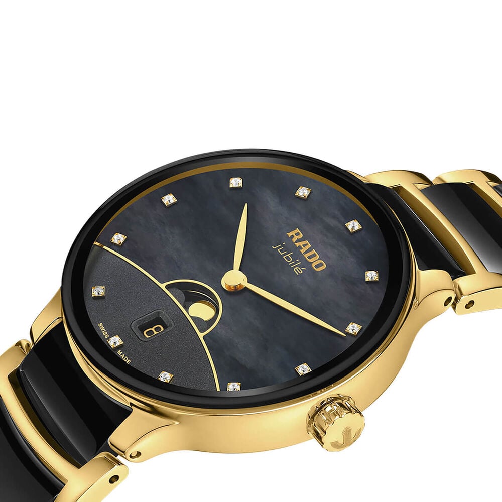 Rado Centrix Moonphase 35mm Black Dial Gold Plated Steel & Ceramic Bracelet Watch