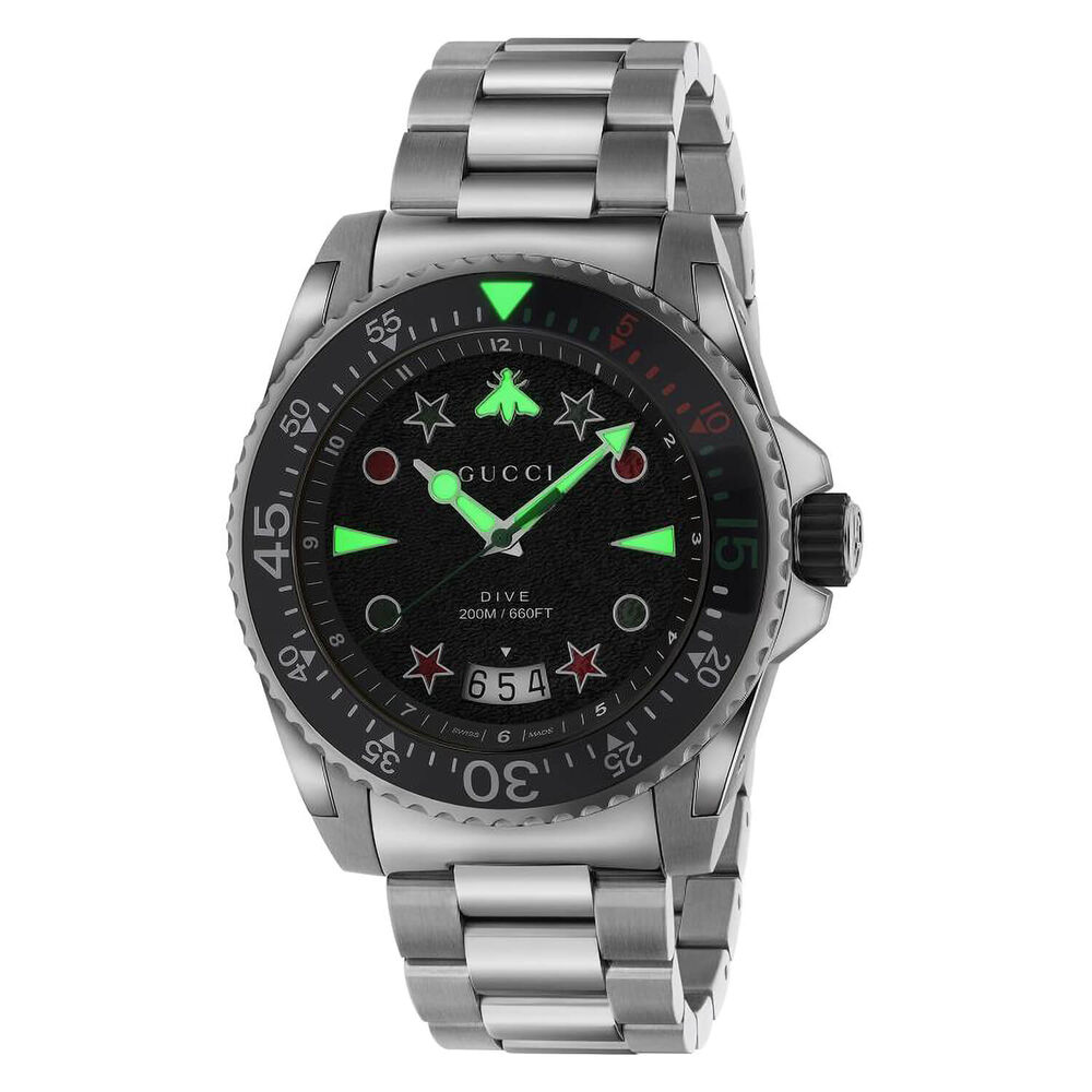 Pre-Owned Gucci Dive 45mm Black Dial Snake Motif Bracelet Men's Watch image number 3