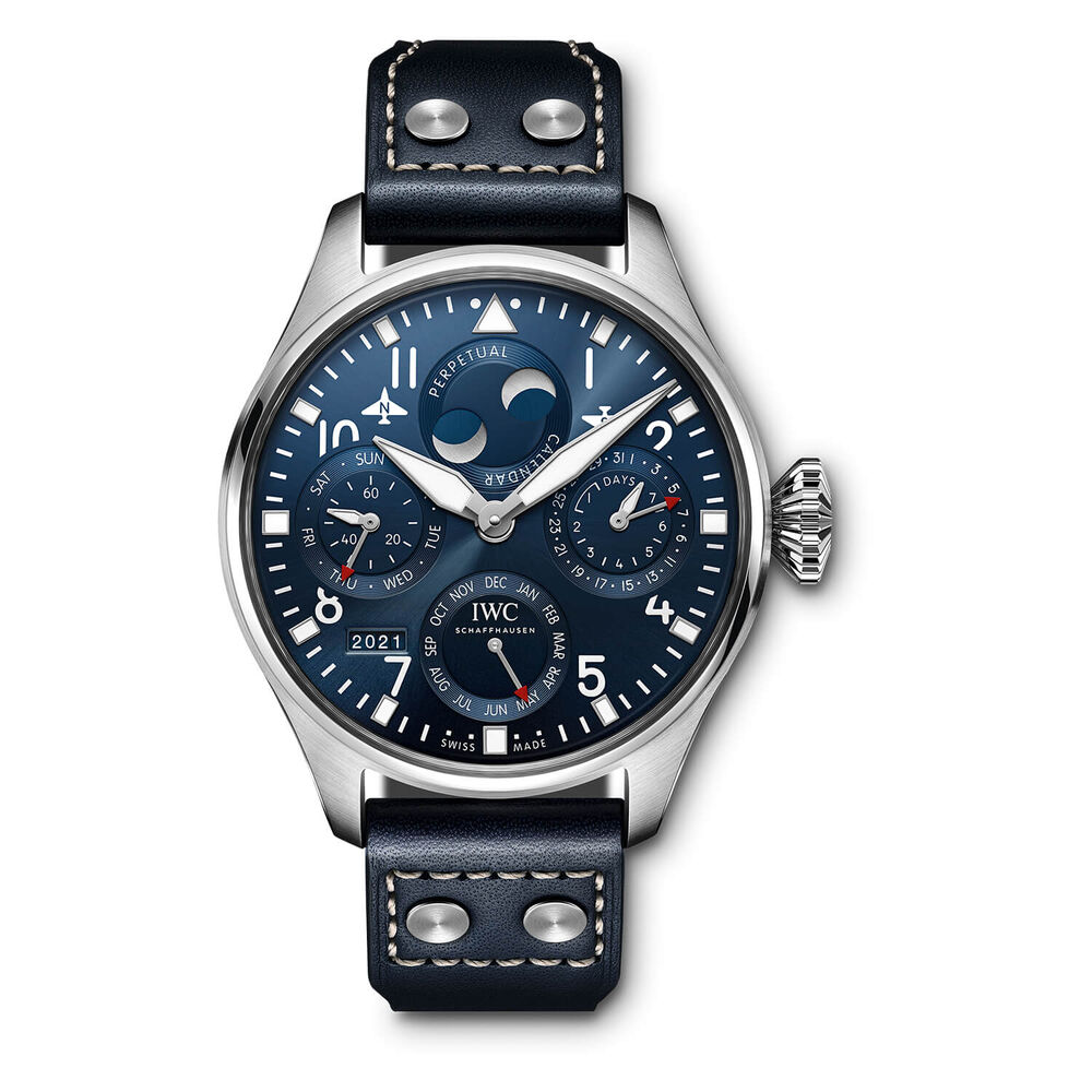 IWC Schaffhausen Big Pilot's Perpetual Calendar Blue Dial Blue Strap Watch image number 0