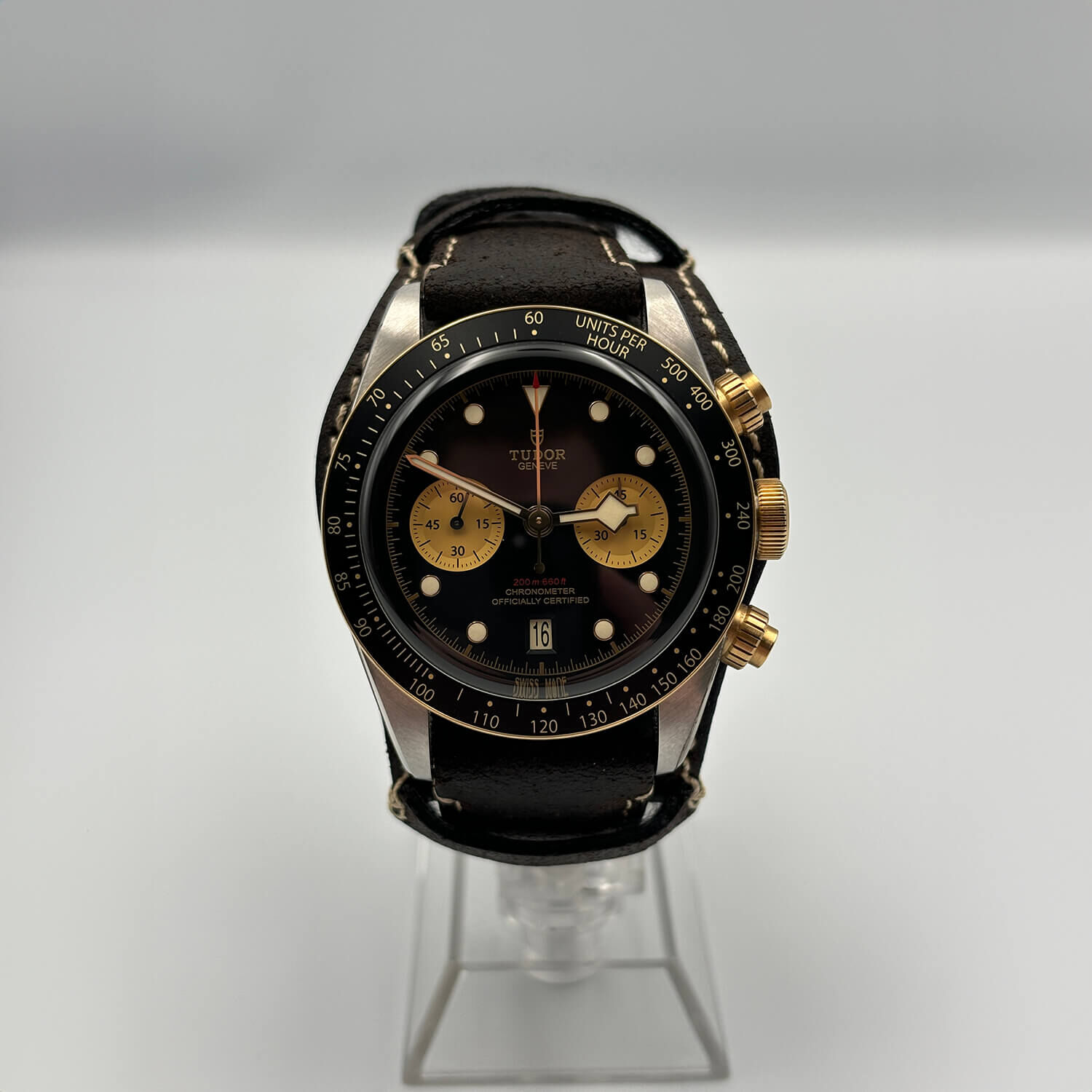 Pre Owned TUDOR Black Bay S G Chrono 41mm Black Dial Brown Leather Strap Watch