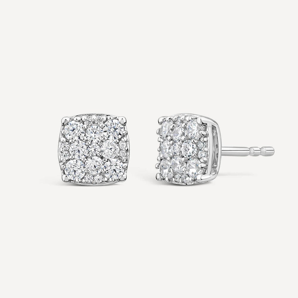 9ct White Gold 0.50ct Diamond Cluster Square Stud Earrings image number 2