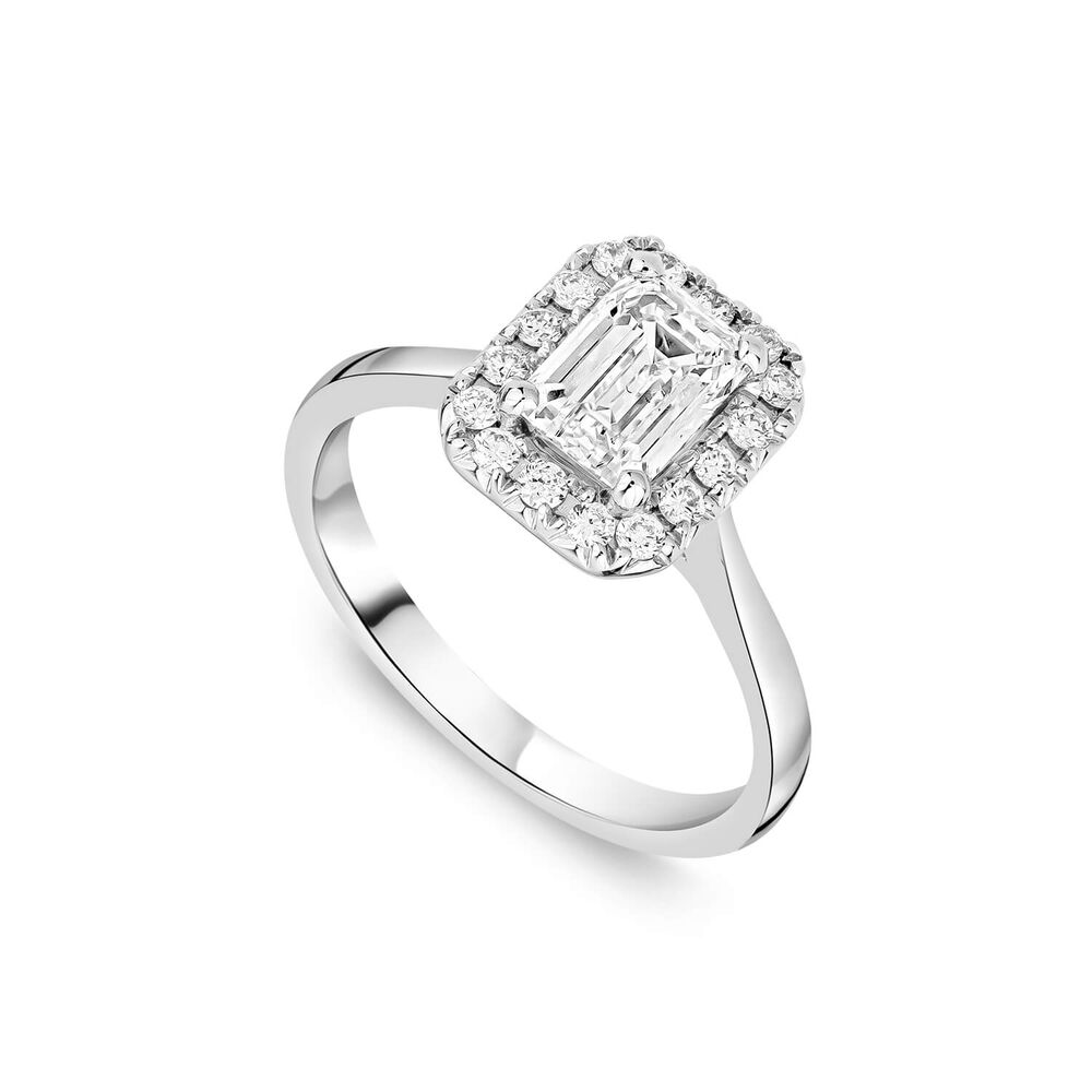 Born Platinum 1.20 Lab Grown Emerald Cut Halo Diamond Ring image number 0