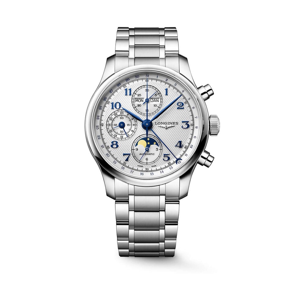 Longines Master Collection Chrono Monopusher 41mm Ivory Barleycorn Dial Leather Strap Watch