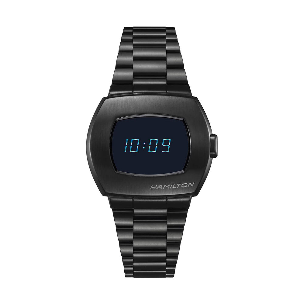 Hamilton American Classic PSR Digital Quartz 41mm Blue Dial PVD Black Steel Bracelet Watch image number 0