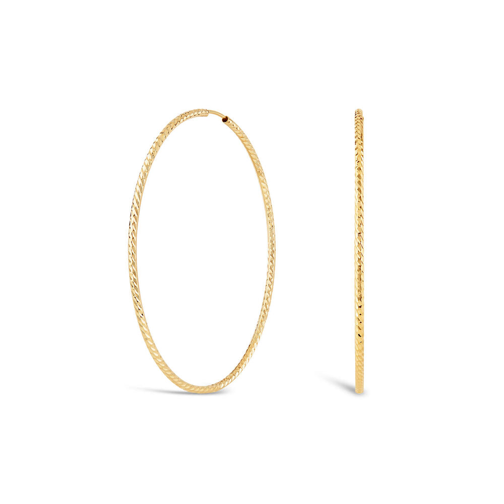 9ct Yellow Gold Diamond Cut 50mm Hoop Earrings
