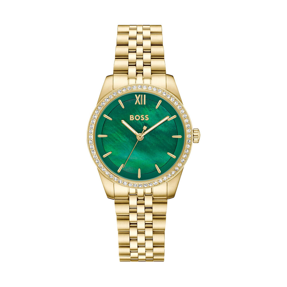 BOSS Graceful 32mm Green Mother of Pearl Dial Gold Tone Steel Bracelet Watch