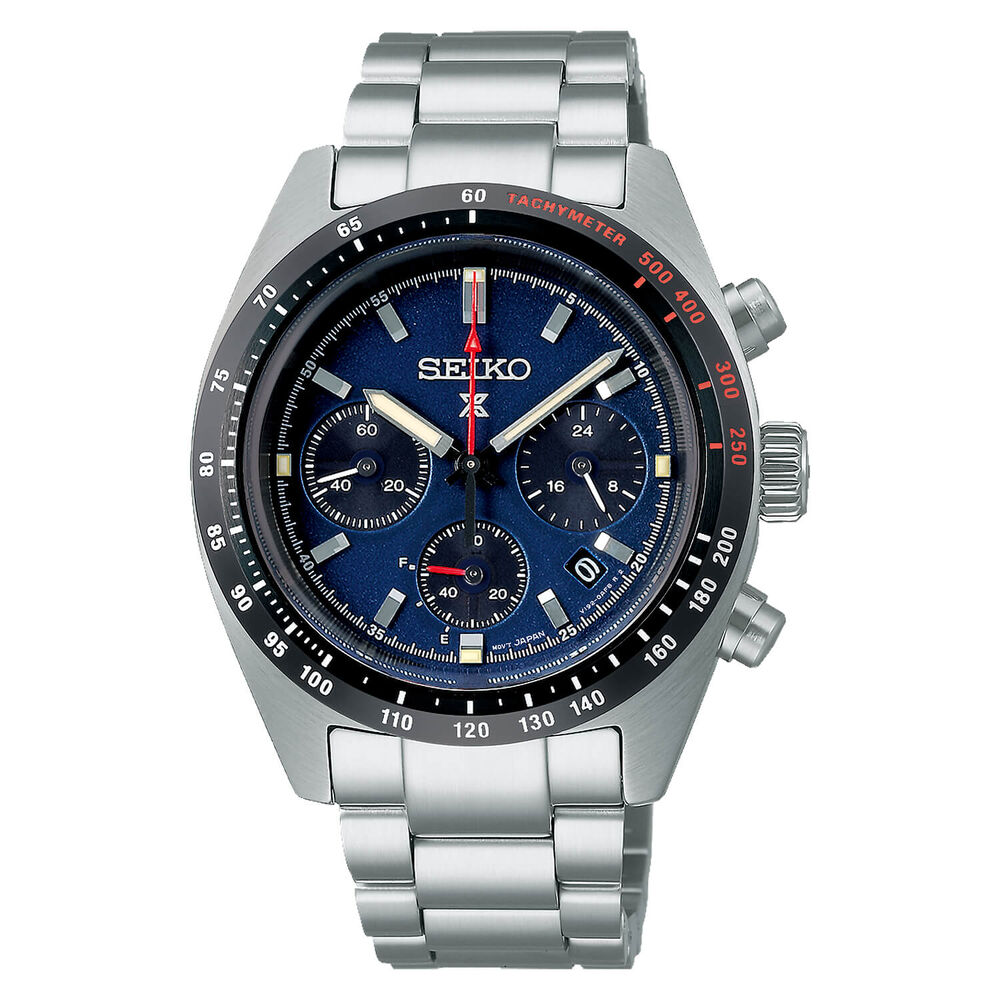 Seiko Prospex Speedtimer Solar 39mm Chronograph Blue Dial Steel Case  Bracelet Watch