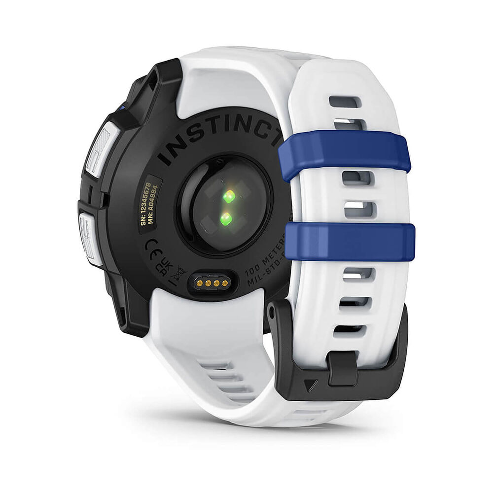 Garmin Instinct 3 45mm Solar Whitestone Bezel Whitestone & Bolt Blue Silicone Strap Watch image number 5