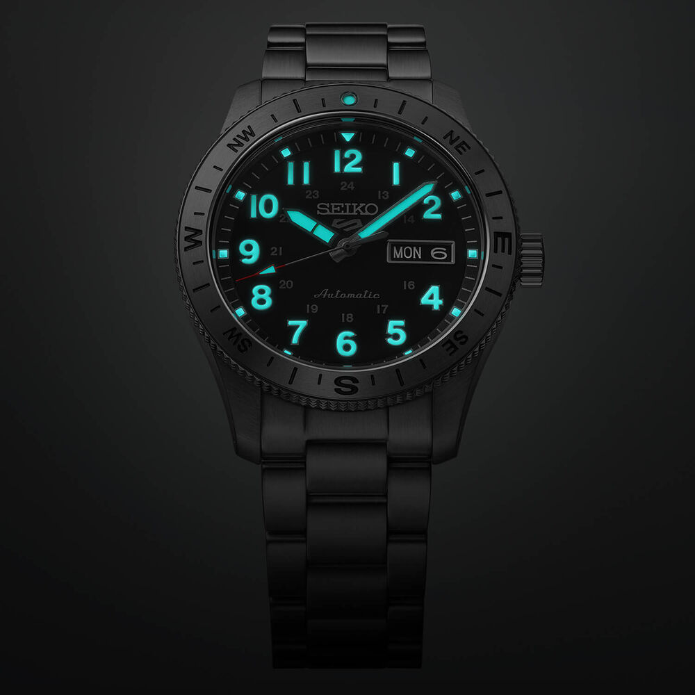 Seiko 5 Sports Field Camo Black 41mm Dial Stainless Steel Bracelet Watch