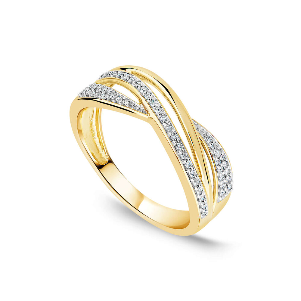 9ct Yellow Gold 3 Row Crossover 0.15ct Diamond Ring image number 0