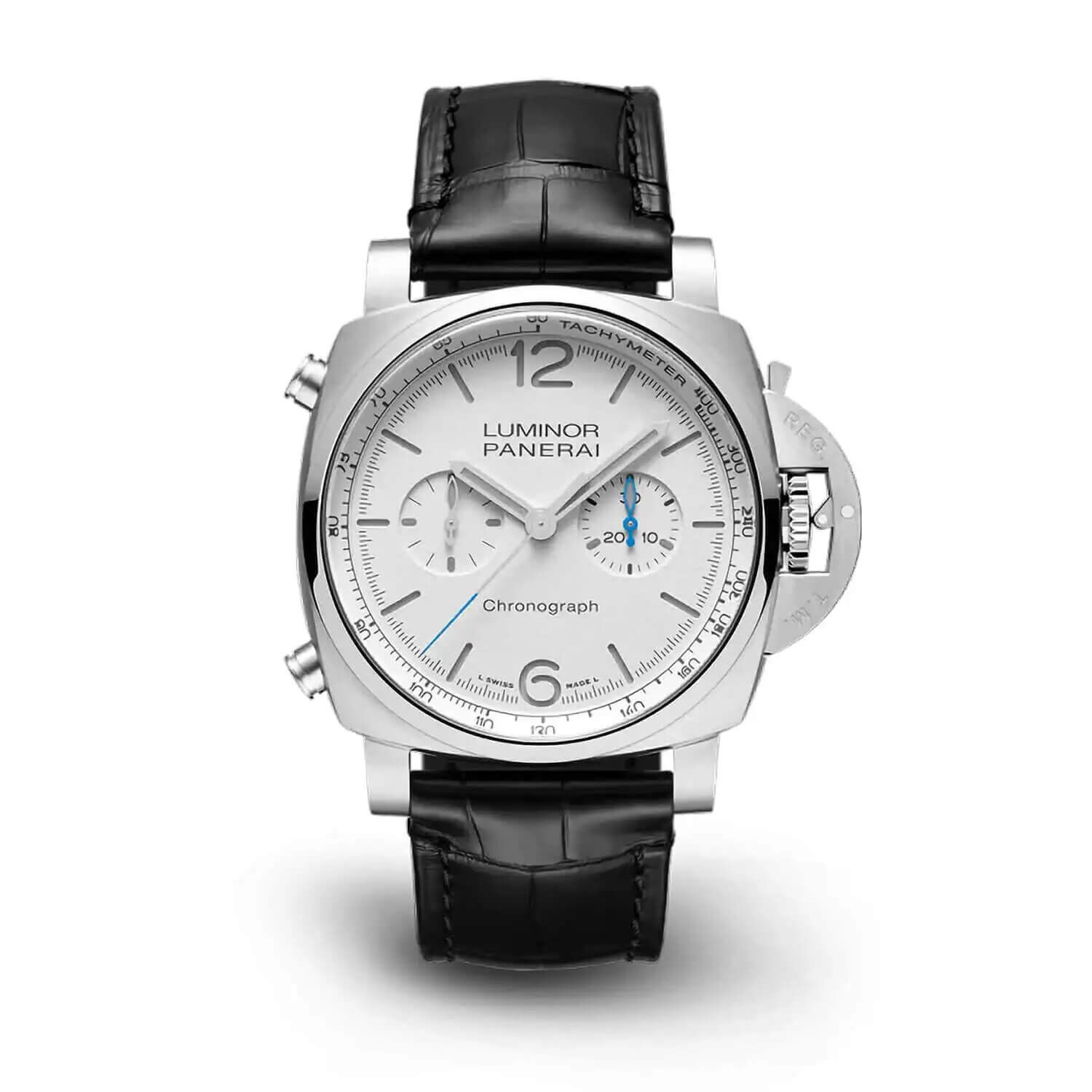 Panerai Luminor 44mm Chrono White Dial Black Strap Watch