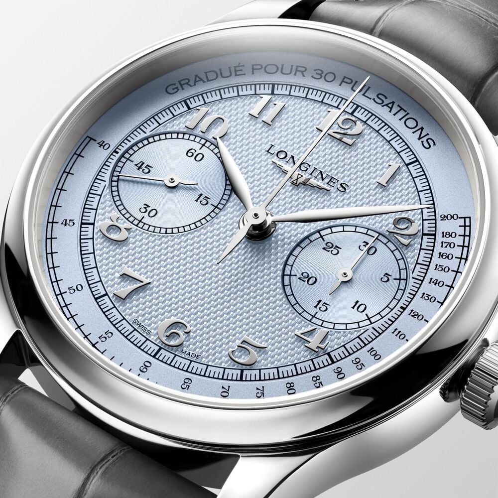 Longines Master Collection Chrono Moonphase 41mm Silver Barleycorn Dial Steel Bracelet Watch