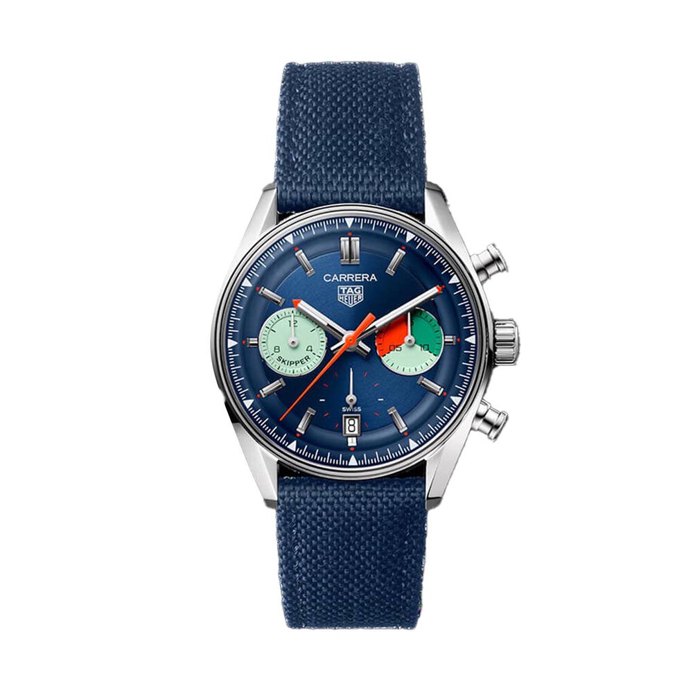 TAG Heuer Carrera Chronograph Skipper 39mm Blue Dial Steel Case Fabric Strap Watch image number 0