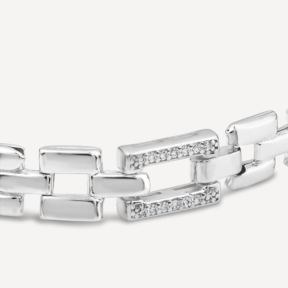 Sterling Silver Cubic Zirconia Brick Link Bracelet image number 3