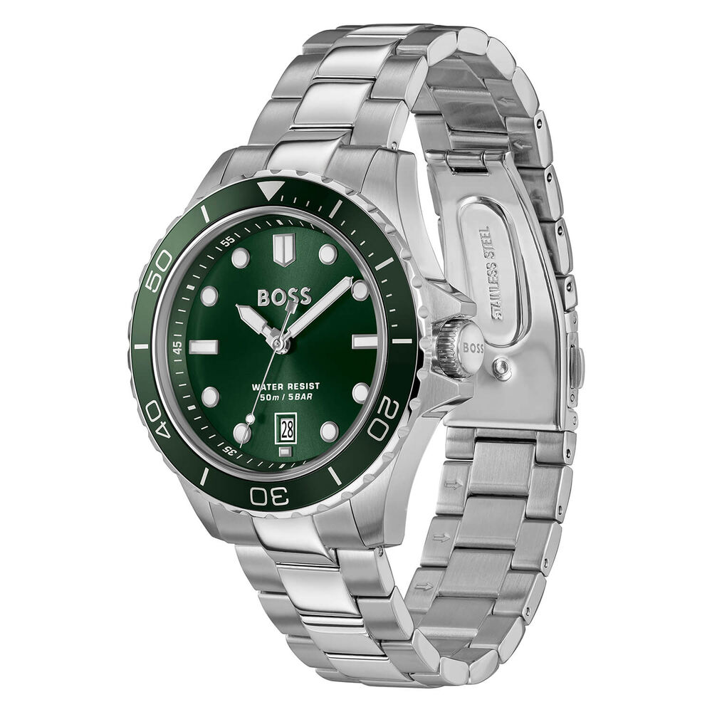 BOSS Troper Sport 41mm Green Dial & Bezel Stainless Steel Bracelet Watch image number 2