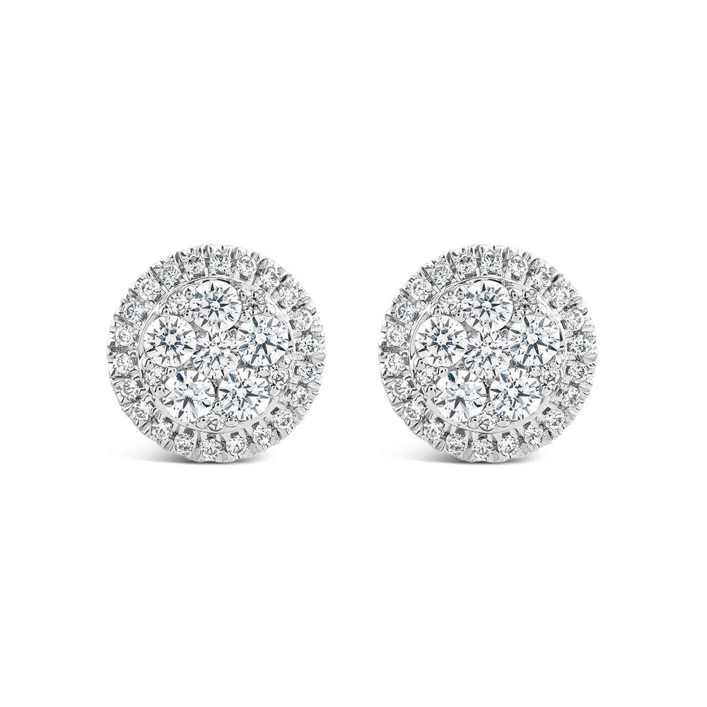 9ct White Gold 0.40ct Diamond Pave Halo Round Stud Earrings