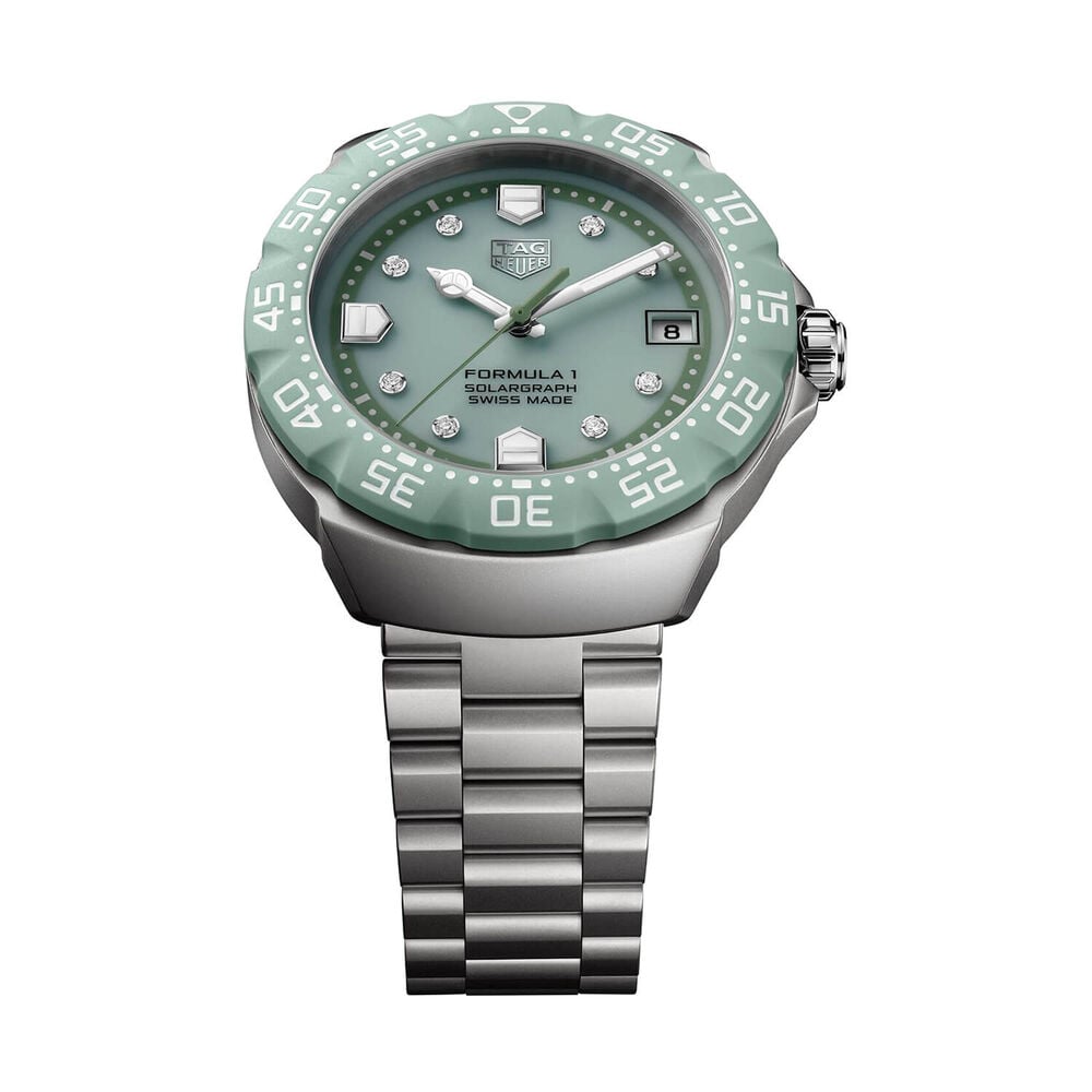 TAG Heuer Formula 1 Solargraph Green Dial Diamond Dots Steel Bracelet Watch