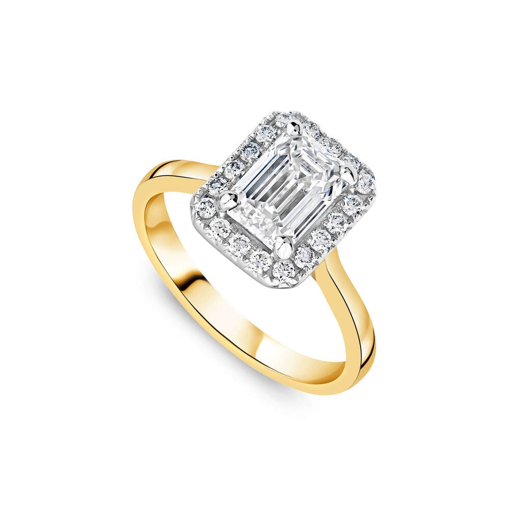 Born 18ct Yellow Gold 1.72ct Lab Grown Emerald Cut Halo Diamond Ring