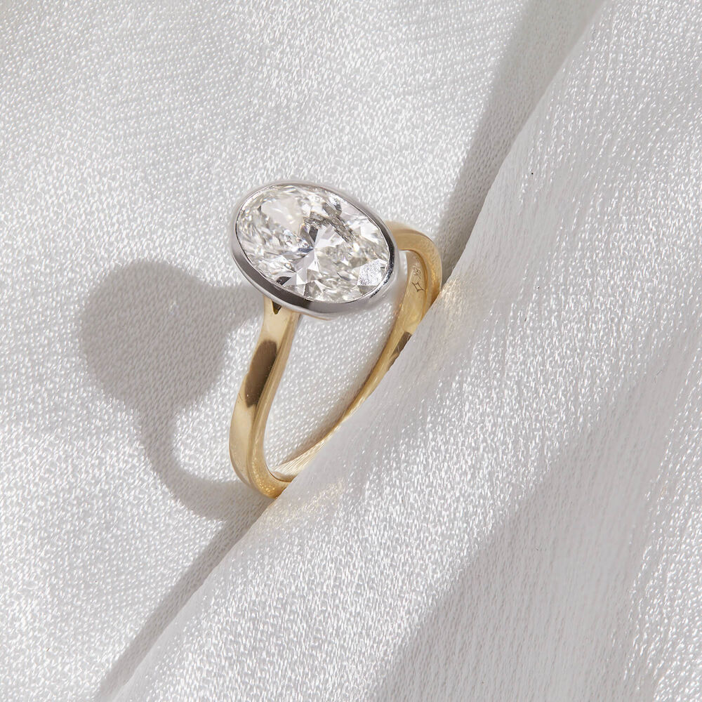 Born 18ct Yellow Gold 2.00ct Oval Lab Grown Diamond Bezel Set Solitaire Ring