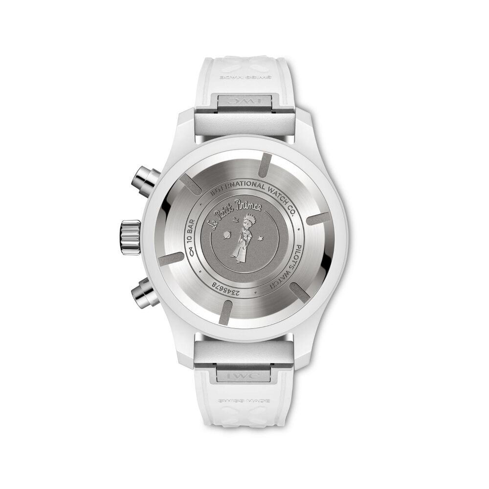 IWC Schaffhausen Pilot's Chronograph Le Petit Prince 41mm Blue Dial White Rubber Strap Watch