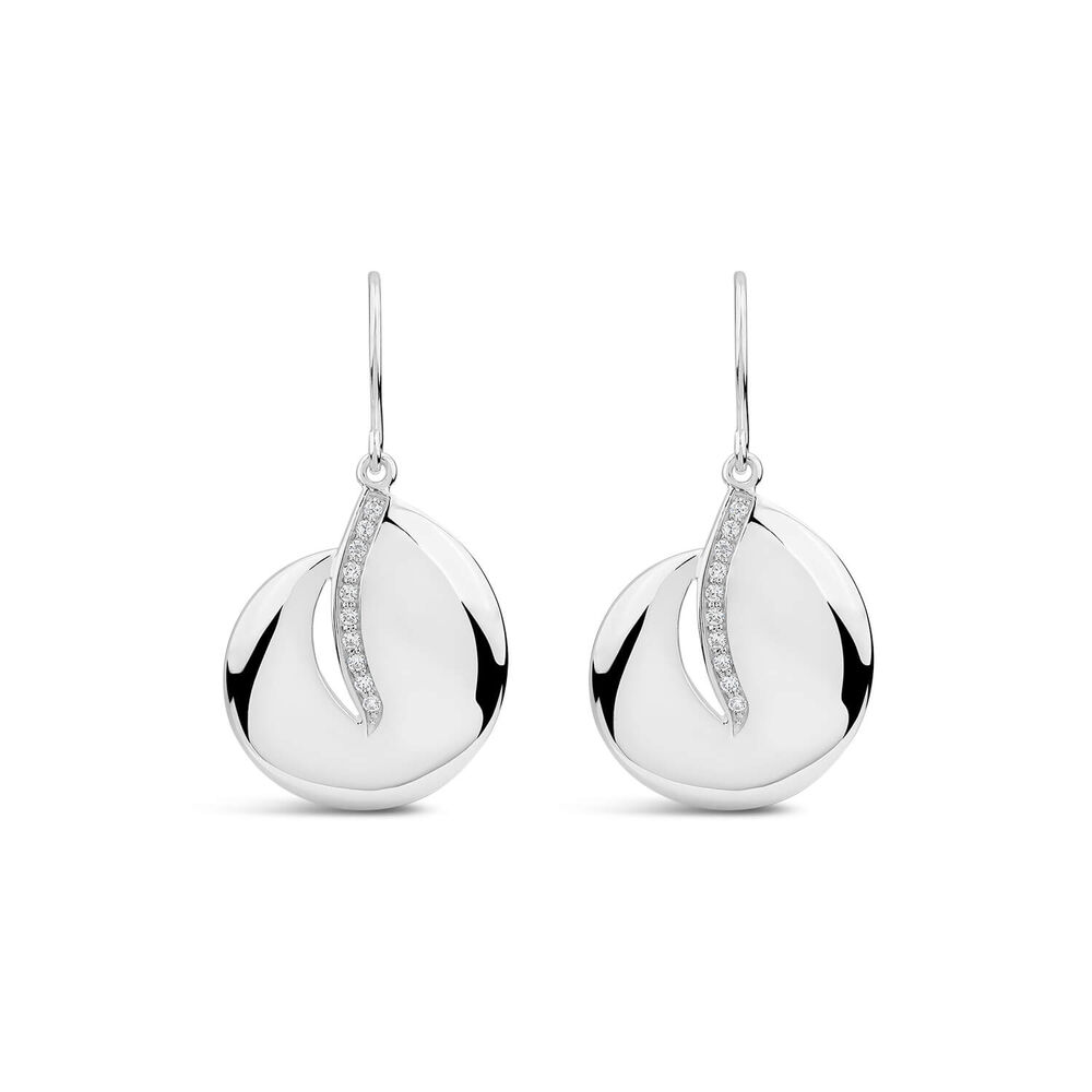 Sterling Silver Cubic Zirconia Open Double Loop Drop Earrings image number 0