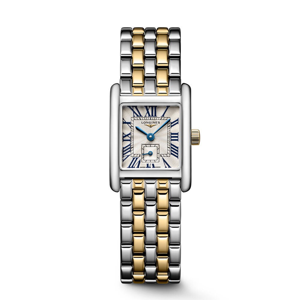 Longines Mini Dolcevita 21.5x29mm Silver Flinqué Dial Two Tone Bracelet Watch