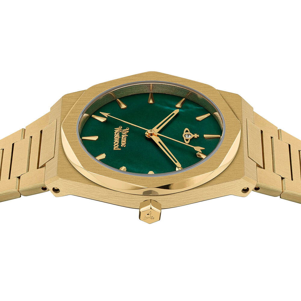 Vivienne Westwood Limehouse 39mm Green Mother of Pearl Dial Yellow Gold Steel Bracelet Watch image number 2